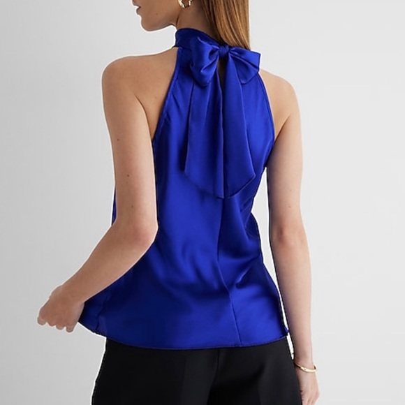 Satin Royal Blue Halter Top - Picture 3 of 4